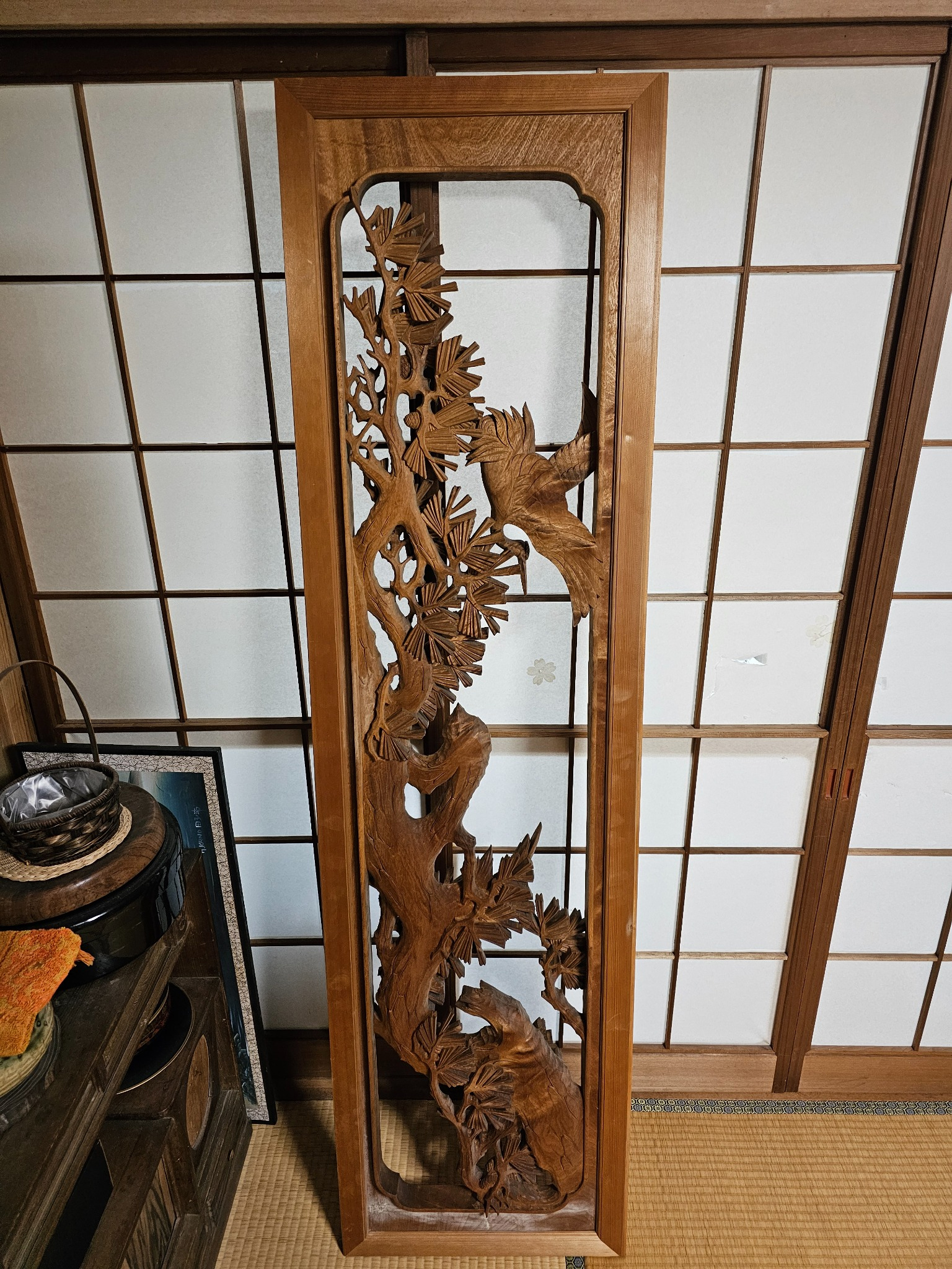 Ranma pine carving panel front B.