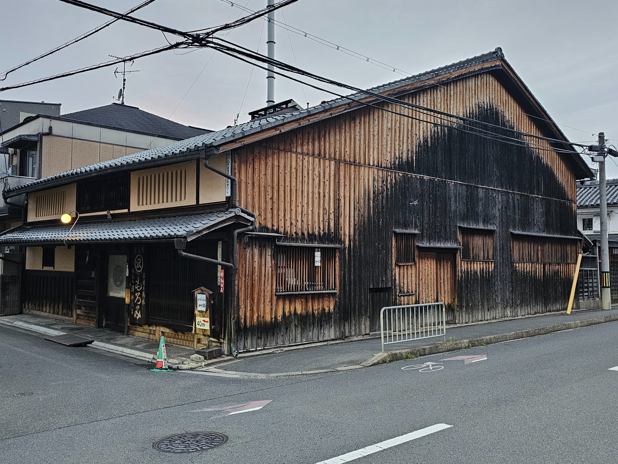 Kyoto corner machiya storehouse.