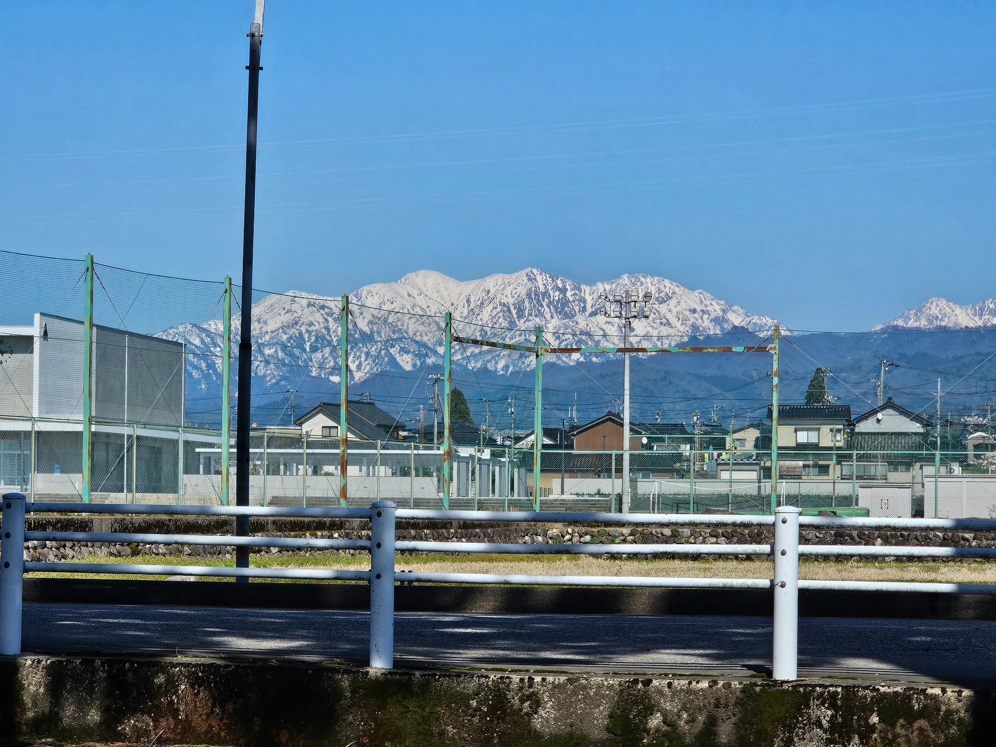 Snow mountains over the town near Hanasaki.