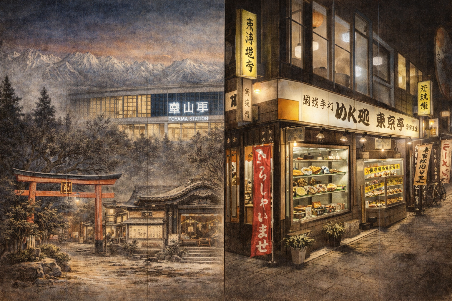 AI Toyama torii mountain commercial six-panel screen.