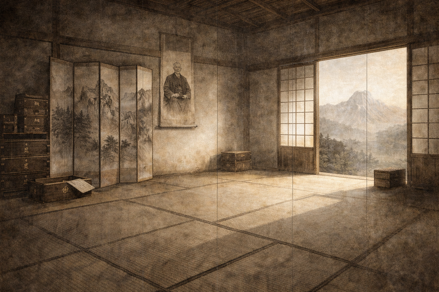 AI tatami mat room six-panel screen.