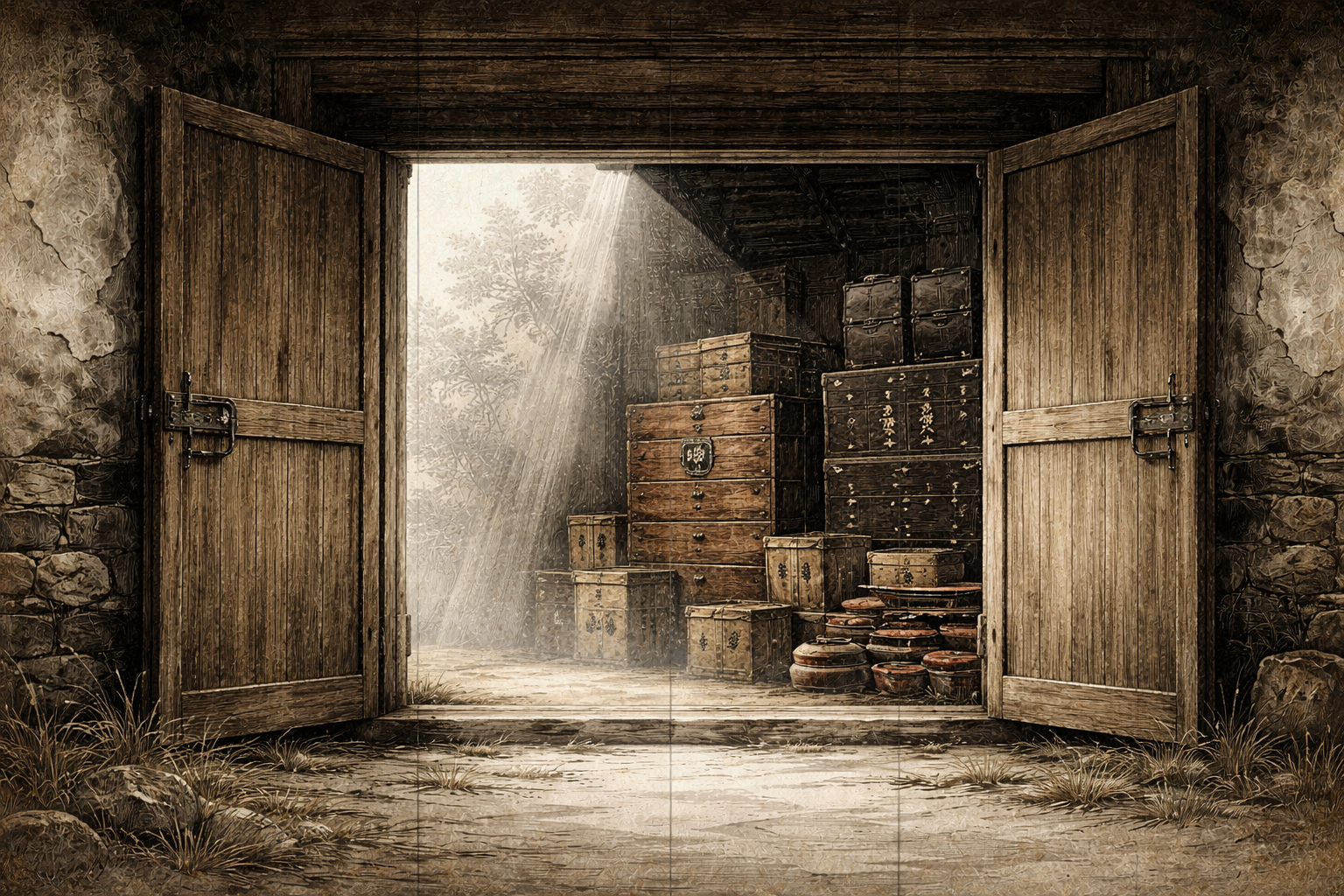 AI six-panel screen with kura door open.